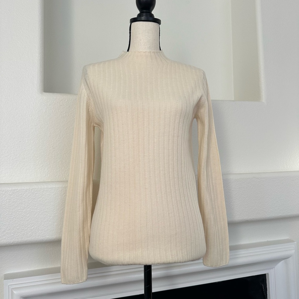MIJOR Chinese Brand Ribbed Cream Mock Neck 100% Sheep’s Wool Sweater